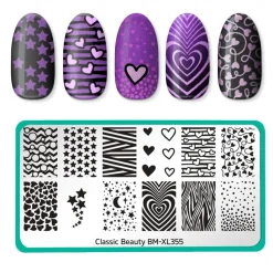 Classic Beauty: Hearts + Stars (XL355) - Nail Stamping Plate