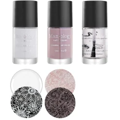 Classic French Nails Bundle: 1 Plate, 2 Polishes, Top Coat, Stamper & Scraper