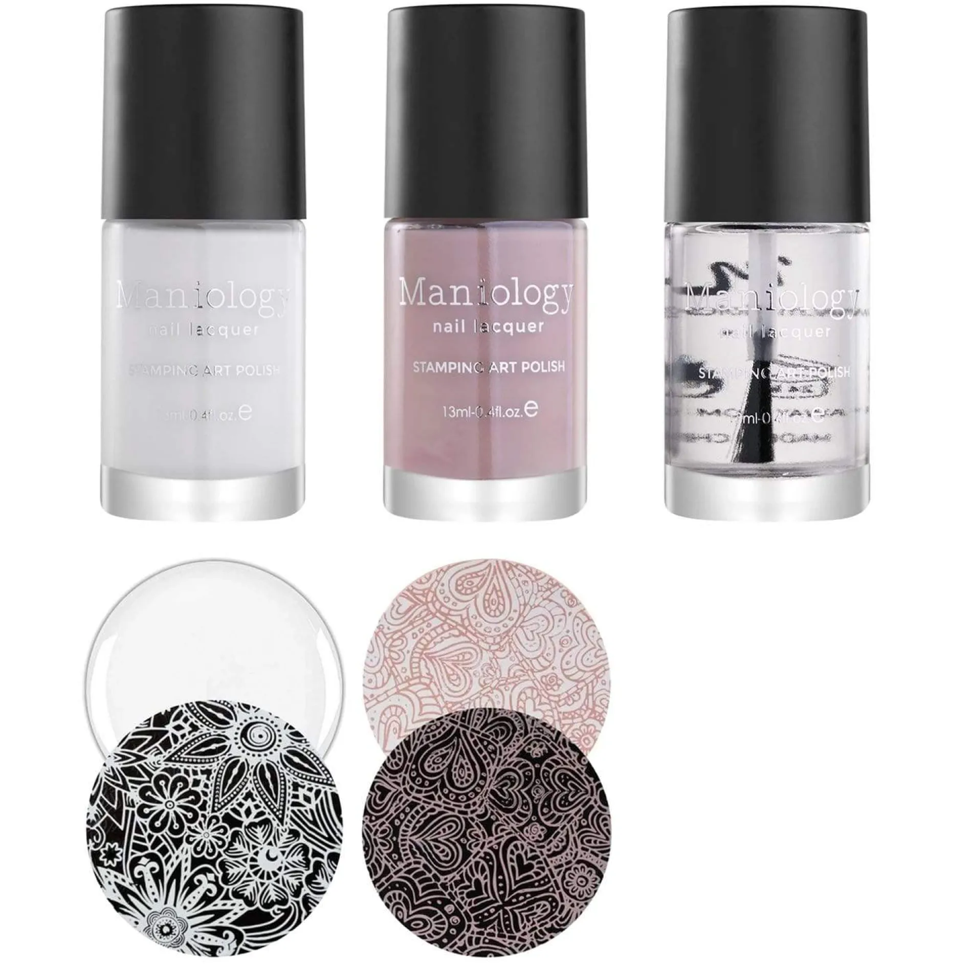 Classic French Nails Bundle: 1 Plate, 2 Polishes, Top Coat, Stamper & Scraper