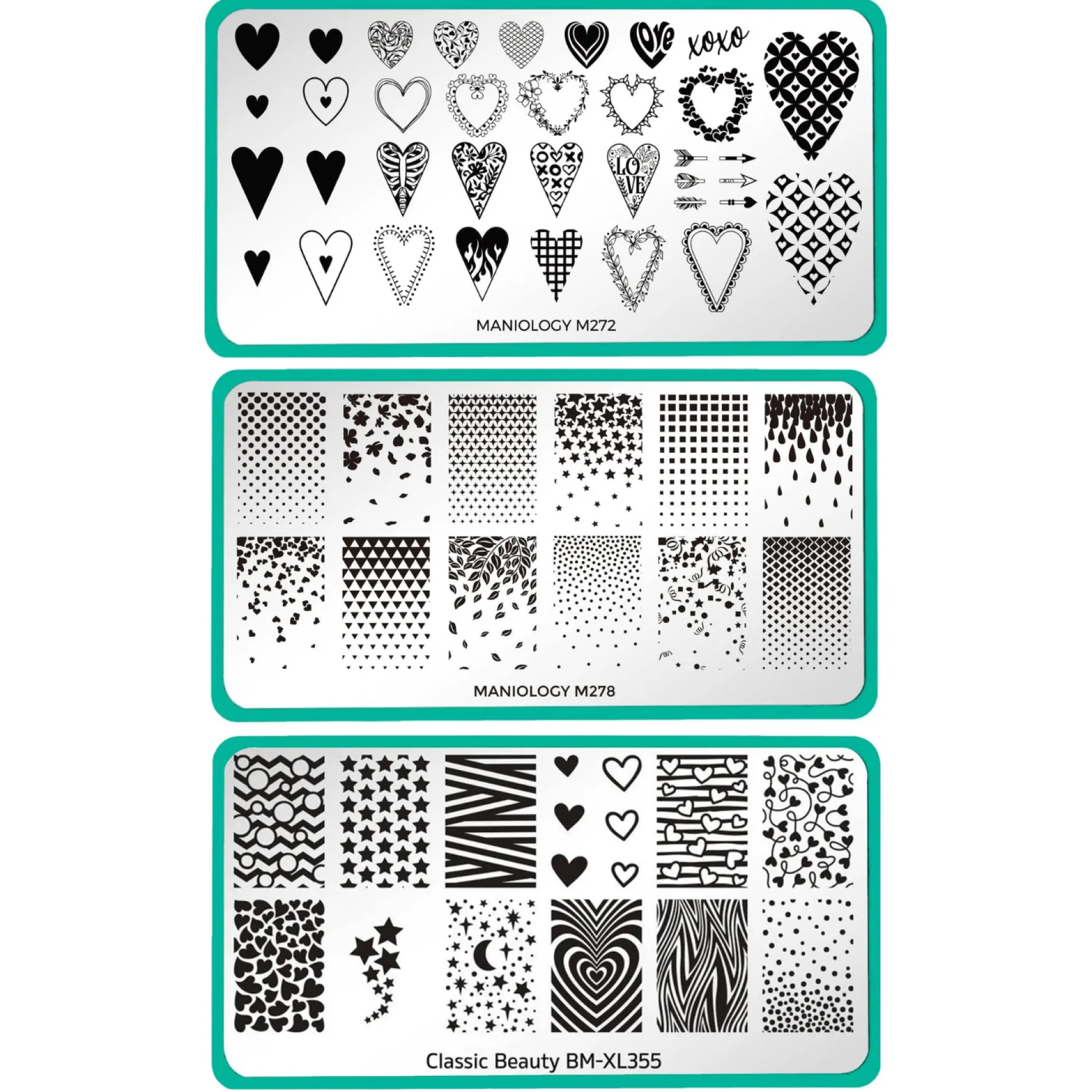 Classic Gradients & Hearts: Set of 3 Nail Stamping Plates