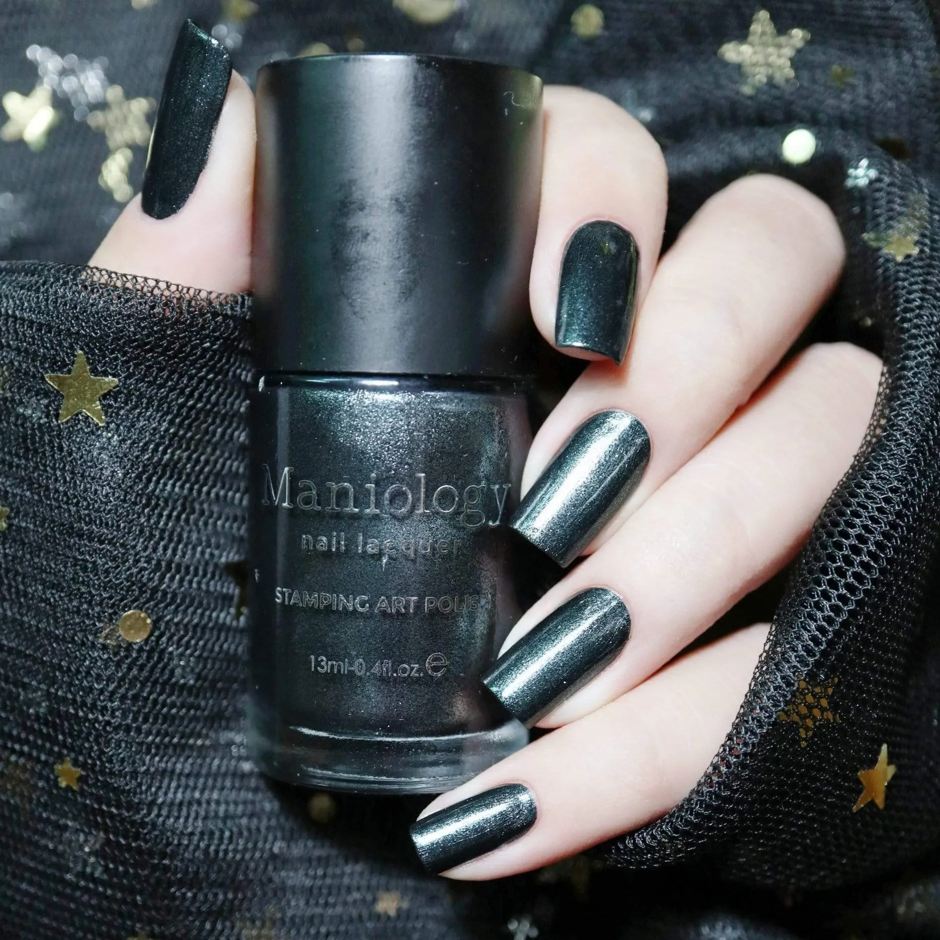Grimm's Nightfall: Mirror, Mirror (B220)- Smoky Black Metallic Stamping Polish