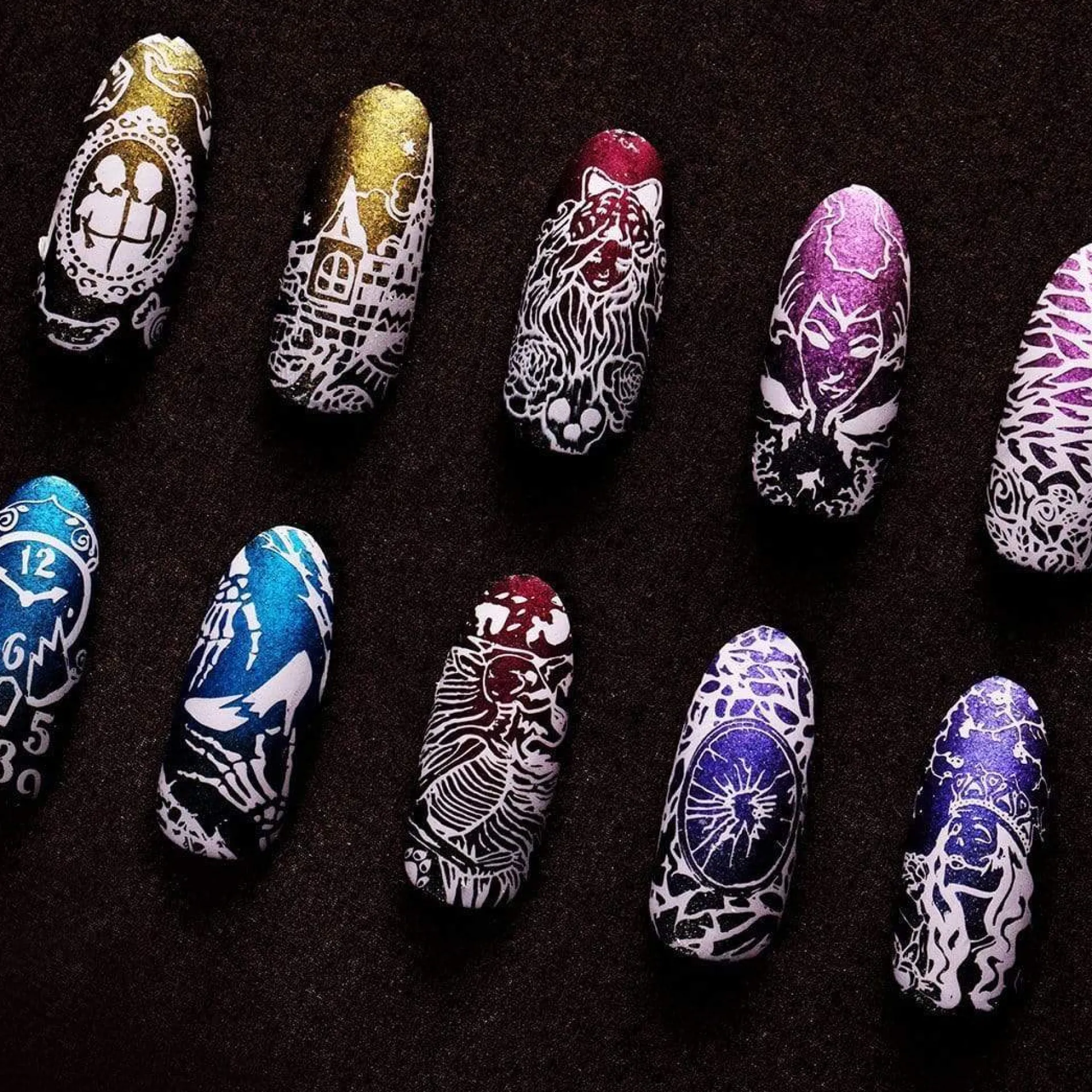 Grimm's Nightfall: 6-Piece Duochrome & Metallic Stamping Polish Set