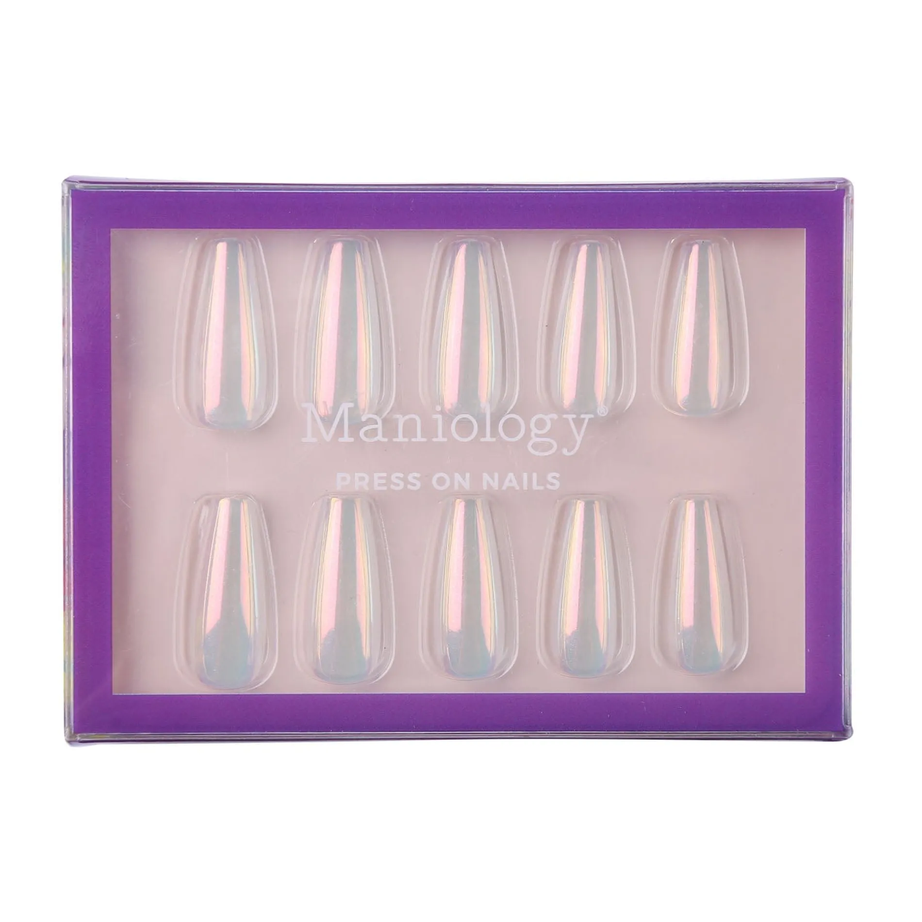 Iridescent Clear Press On Nails - Medium Coffin