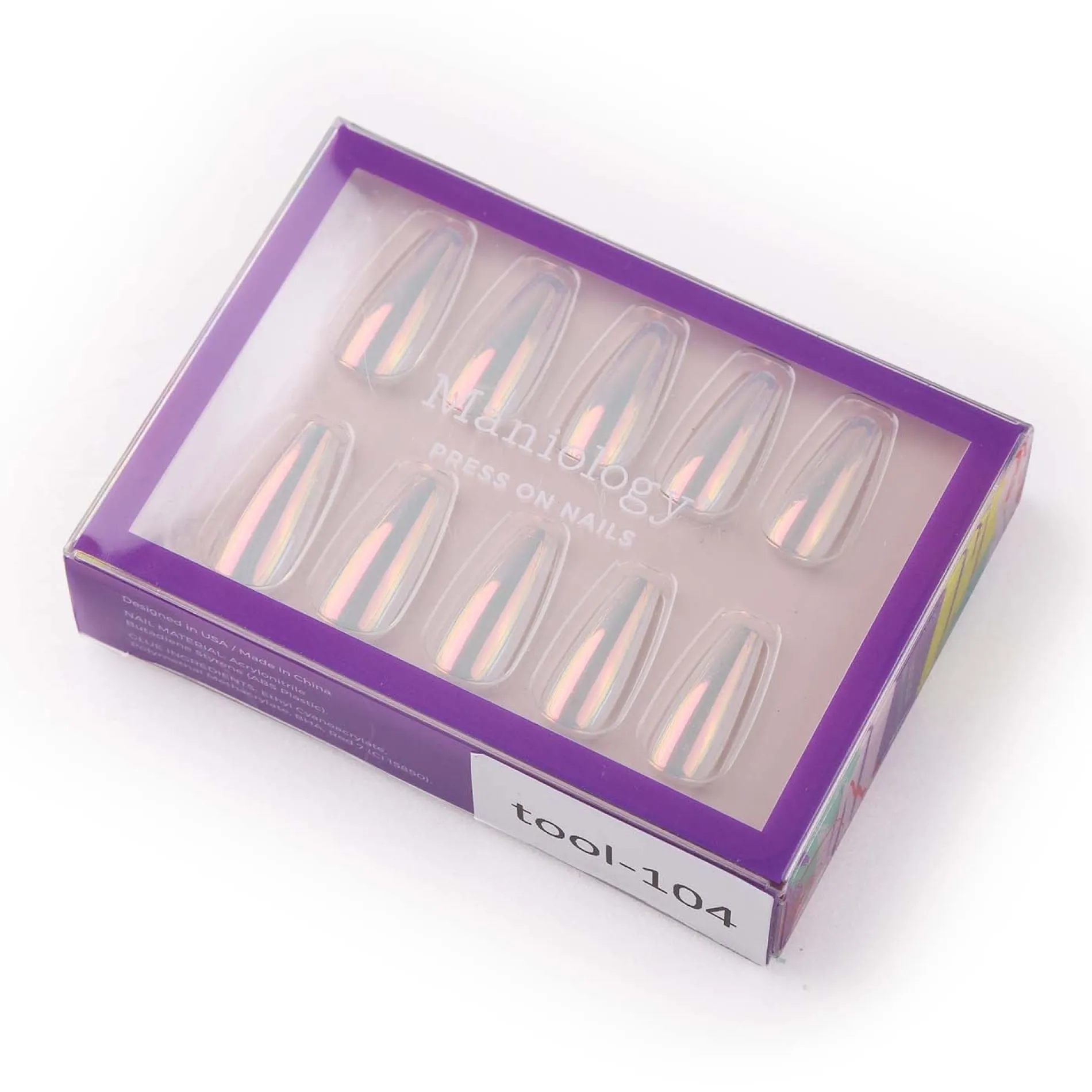 Iridescent Clear Press On Nails - Medium Coffin