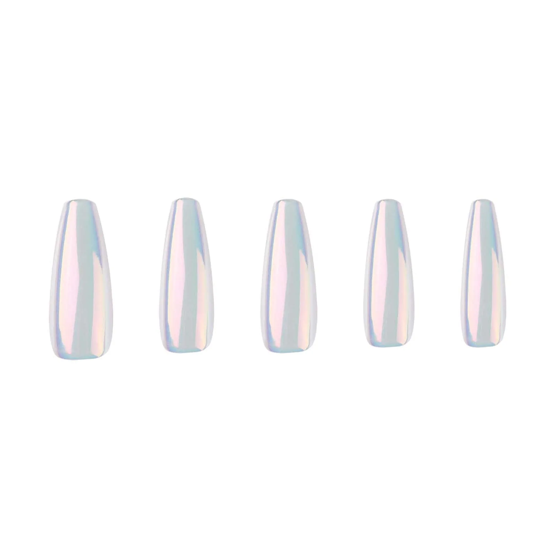 Iridescent Clear Press On Nails - Medium Coffin