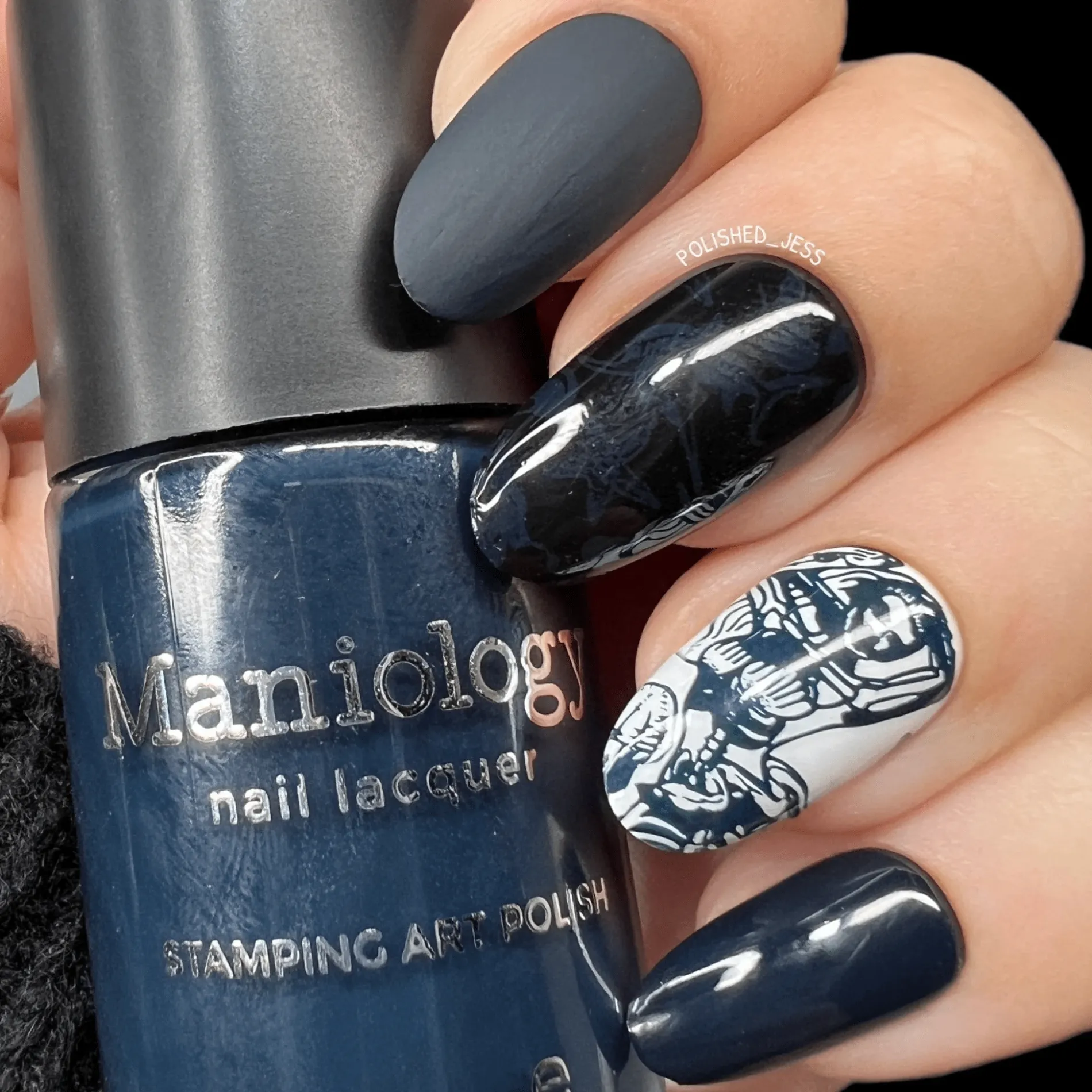 Kraken (B482) - Cream Dark Navy Blue Stamping Polish