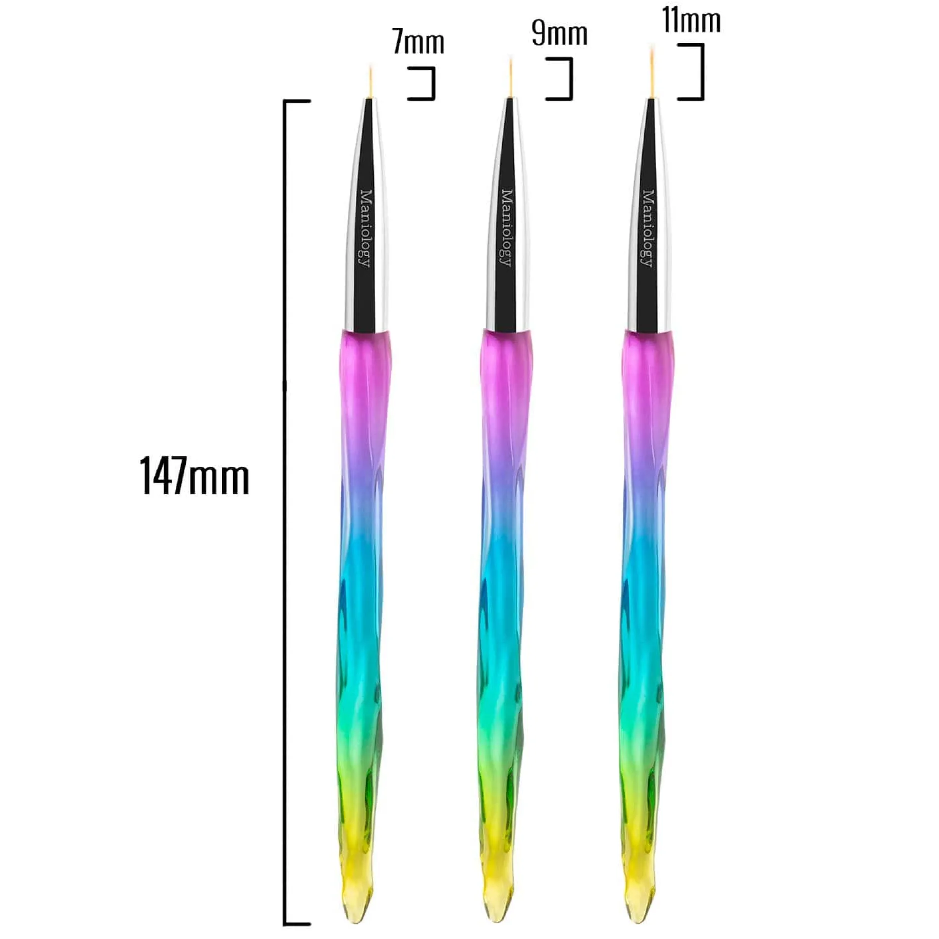 3pc Detailing Brush Set w/ Rainbow Gradient Acrylic Handles