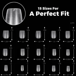 300pcs Full Cover Nail Tips for Extension in 15 Sizes - XS Coffin