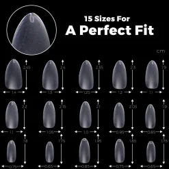 300pcs Full Cover Nail Tips for Extension in 15 Sizes - Medium Almond