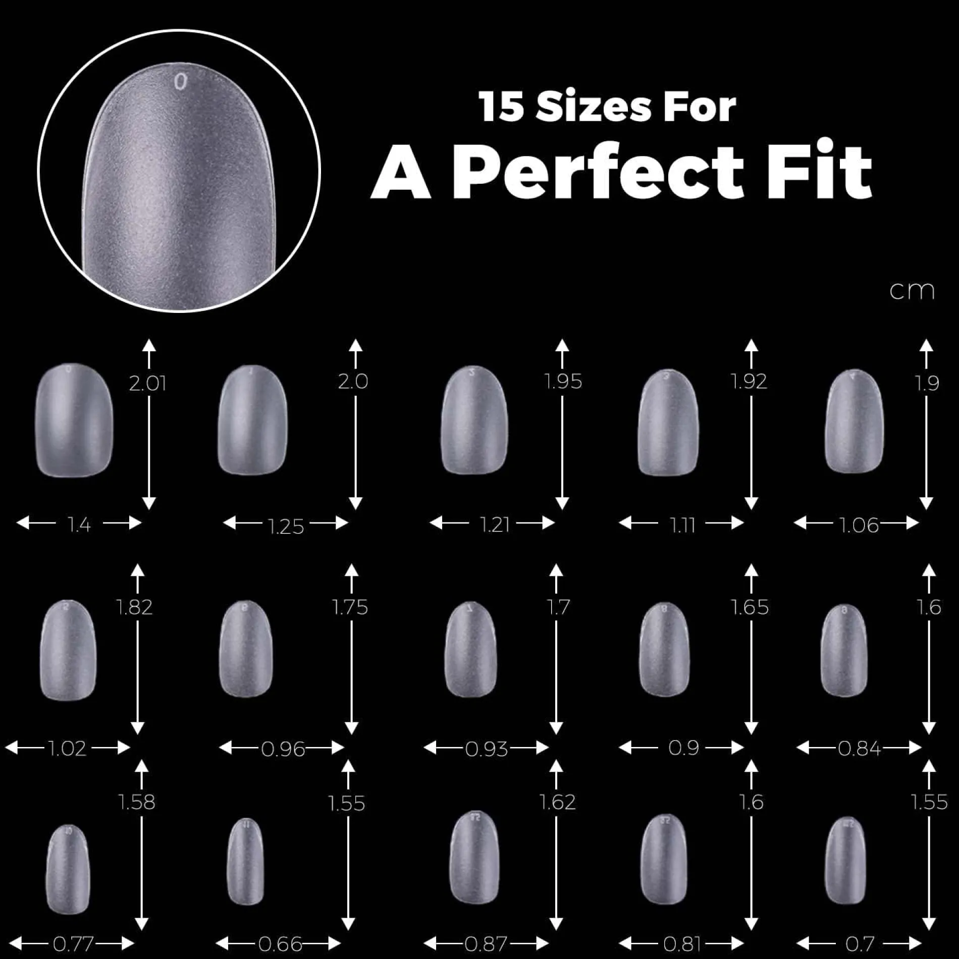 300pcs Full Cover Nail Tips for Extension in 15 Sizes - Short Round