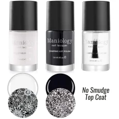 Perfect Trio - Bam! White + Straight Up Black Stamping Polish + Smudge Free Top Coat 3pc Bundle